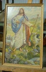 lot 56 image: Vintage Jesus and lambs print