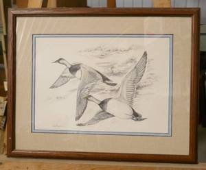 lot 59 image: Peggy Berg pencil drawing of ducks 15x19