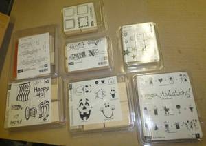 lot 63 image: 7 New unused Stampin Up rubber stamp sets plus a group of used stamps