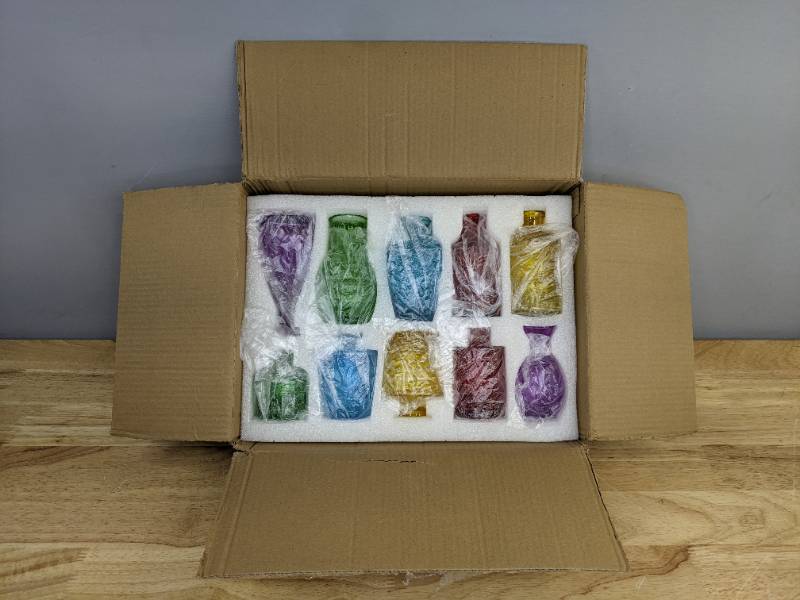 lot 84 image: Set of 10 Adorable Small Colored Glass Apothecary Jars Q