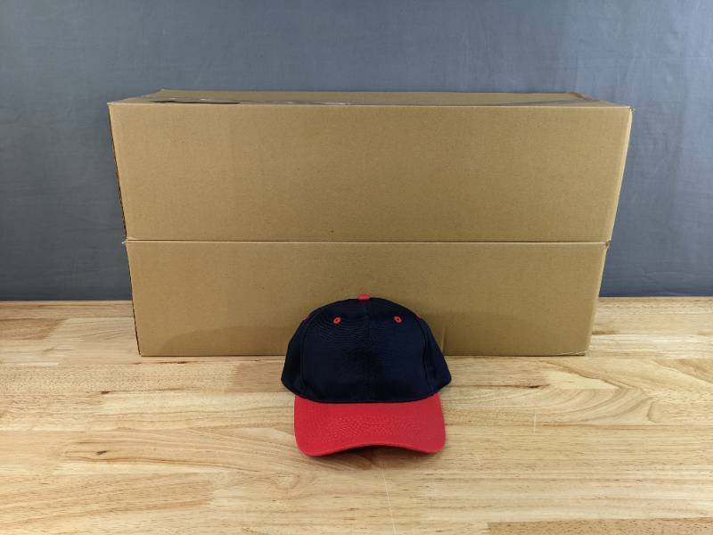 lot 40B image: 48 Brand New Advantage Series Ltd. Navy Blue and Red Hats OSFM A