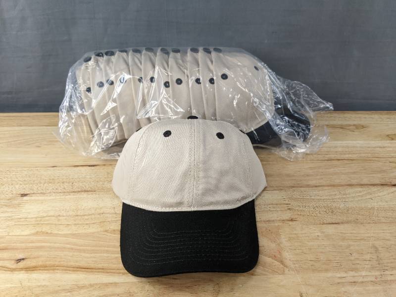 lot 129F image: 24 Brand New Advantage Series Ltd. Stone and Black Hats OSFM A