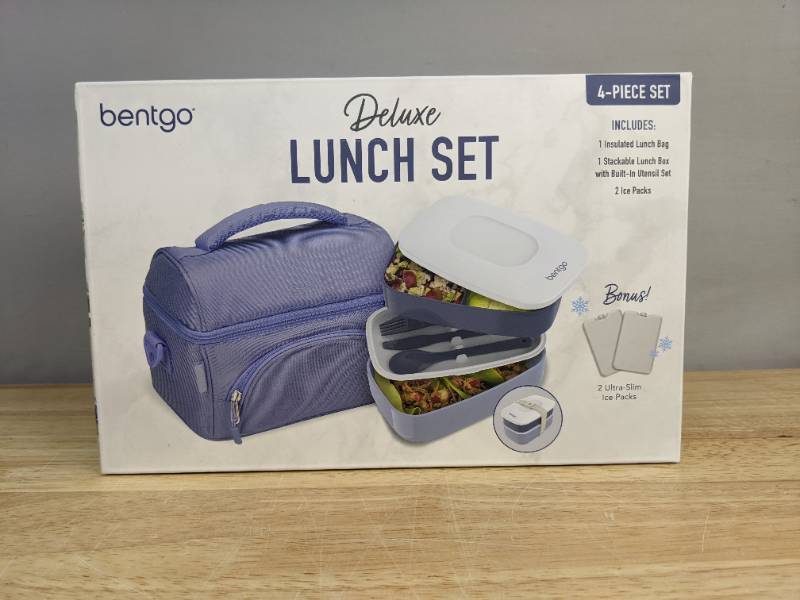 lot 34C image: Brand New Bentgo 4-Piece Deluxe Set With Insulated Lunch Bag, Ice Packs & Bento Classic (Slate) L