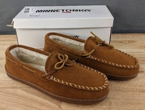 lot 49J image: New Minnetonka Pile Lined Hardsole Moccasin Slipper Mens Size 8.5M Shoes Brown N