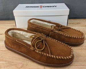 lot 80J image: New Minnetonka Pile Lined Hard Sole Moccasins Mens Size 11 Brown N