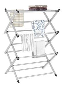 lot 104 image: New FKUO Household Indoor Folding Clothes Drying Rack (Silver Gray) B