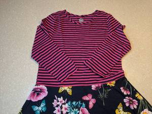 lot 402 image: New Wonder Nation Girls Dress Pink & Navy Blue Stripes Flowered Size XL 14-16 P