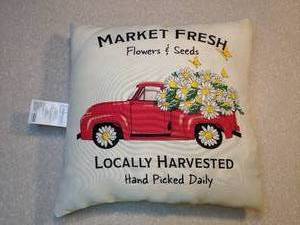 lot 405 image: New Decorative Throw Pillow Market Fresh Yellow White Checkered on Back 16x16 Square P