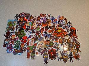 lot 425 image: 65 Brand New Marvel Stickers Spider Man Iron Man Cpt America Thor Etc P