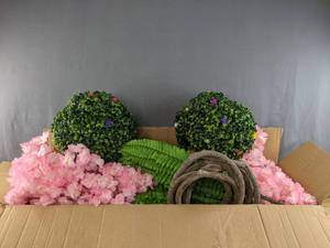 lot 117 image: New Artificial Cherry Blossom Set Up with 2 Artificial Wood Decorative Balls B