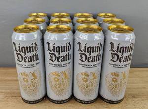 lot 12F image: 12 New Cans of Liquid Death Mountain Water 19.2 oz King Size N