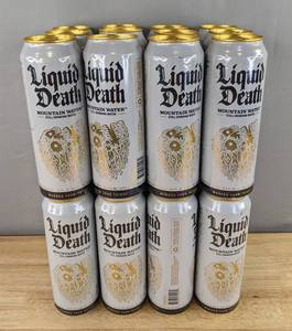 lot 16C image: 24 New Cans of Liquid Death Mountain Water 19.2 oz King Size N