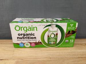 lot 39B image: Case of 12 Brand New Orgain Organic Nutrition Grass-Fed Protein Shakes Creamy Choclate Fudge 11 oz $35.99 Retail N