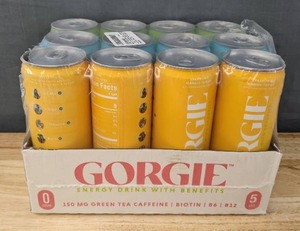 lot 50E image: Brand New Case of 12 GORGIE Tropical Variety Energy Drinks 12 oz $29.99 Retail N