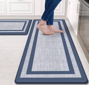 lot 53 image: Brand New Mattitude Kitchen Mat Cushioned Anti-Fatigue Non-Skid Waterproof Rugs Ergonomic Comfort Standing Mat, 2 Pcs - Blue and Gray $29.99 Retail B