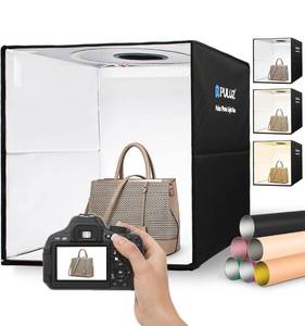 lot 35 image: New Portable Photo Studio Light Box, PULUZ 16x16 Professional Dimmable Shooting Tent Kit with 160 LEDs Lights & 6 Kinds Double-Sided Color Backgrounds for Product Photography $59.99 Retail B