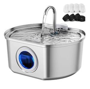 lot 70 image: 108oz3.2L Stainless Steel Cat Water Fountain (With 4 Replacement Filters and Sponges) B