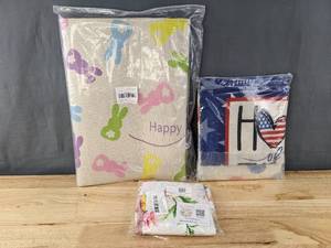lot 147 image: New Holiday Decor 4th of July Throw Pillow Covers, Easter Tree Skirt & Easter Throw Rugs B
