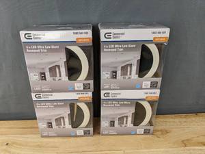lot 62 image: Brand New Commercial Electric 4 3000K Soft White Integrated LED Recessed Ultra Low Glare Trim Downlight with Deep Black Baffle Insert (4) B