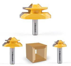 lot 179 image: Brand New Newdeli 3PCS 45 Degree Lock Miter Router Bit Set 12 Inch Shank $31.88 Retail B