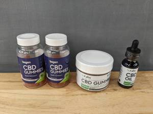 lot 102J image: Collection of 4 New CBD Products 2 Regen CBD Gummies, 1 NuFarm CBD Gummies, 1 NuFarm CBD Oil H