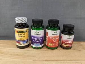 lot 168 image: New Healthy Habits StemCell Maxum, Swanson Coconut Oil, Strontium Citrate and CoQ10 Retail $68.09 H