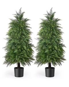 lot 62J image: Brand New 2 Pack 4ft Artificial Cedar Topiary Trees for Outdoor Front Porch Dcor, UV Rated Fake Potted Plants for Indoor and Outdoor Use $159.39 Retail B