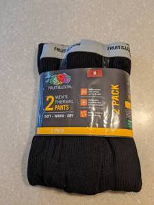 lot 454 image: New Fruit Of The Loom 2 Pack Mens Thermal Pants Black Size Medium P