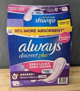 lot 56J image: Brand New Always Discreet Plus Incontinence Pads for Women, Extra Heavy Long, 90 ct. X