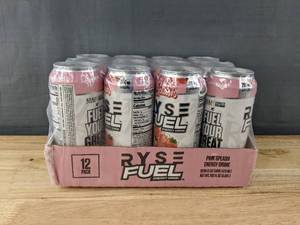 lot 72H image: Brand New Case of 12 RYSE FUEL Pink Splash 16oz Energy Drinks N