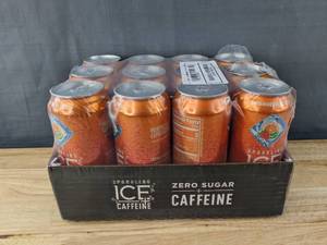lot 72J image: Brand New Case of 12 Sparkling Ice Caffeine Zero Sugar Strawberry Citrus Cans N