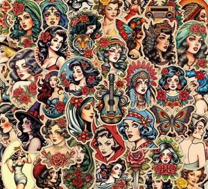 lot 76B image: 50 New Vintage Pin Up Retro Style Stickers N