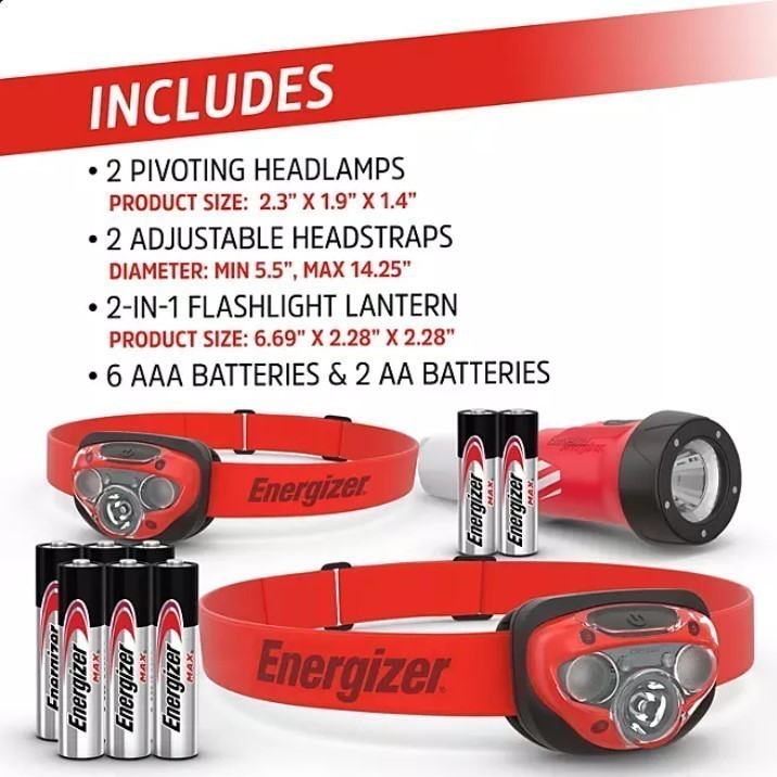 lot 235 image: NEW Energizer Storm Prep Light Combo Kit, 2 LED Headlamps  LED Flashlight  Batteries