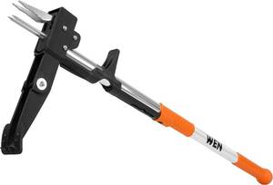 lot 89 image: WEN GA1139 Weed, Root, and Dandelion Removal Stand-Up Gardening Weeder, Silver, Orange