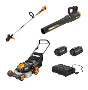 lot 95 image: NEW Worx 40v Combo, Includes 20 Push Mower, 13 String Trimmer, Quiet Tech Blower