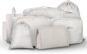 lot 728 image: Dartwood Compression Packing Cubes - Suitcase Organizer Bags Set for Travelling - 1 Set9 pieces (Beige)