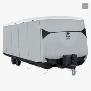 lot 136 image: NEW Classic Accessories 80-383-101401-EX - SkyShield Travel Trailer Cover (Gray with White Roof, Up to 20)