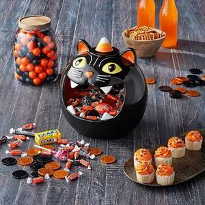 lot 158 image: Members Mark Halloween Ceramic Candy Bowl, Black Cat