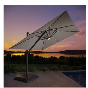lot 121 image: Seasons Sentry 10 Square Solar LED Cantilever Umbrella - Pebble - Complete and Working