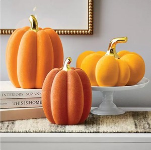 lot 186 image: Members Mark Harvest Flocked Pumpkins, Set of 3, Orange