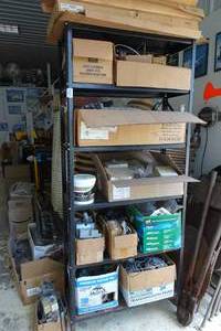 lot 108 image: Large Assortment of Gas Fireplace Parts with Shelf