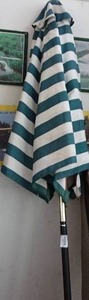 lot 113 image: GreenWhite Striped Patio Umbrella