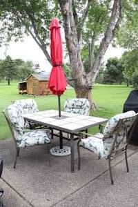 lot 2 image: Lawn & Patio Furniture Set wUmbrella, Cushions and Chair Covers