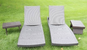 lot 4 image: All-Weather Grey Faux Rattan Wicker Chaise Lounge Patio Furniture Set wSide Tables...
