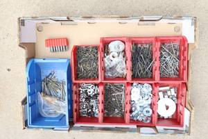 lot 34 image: Plastic Storage Bins of Miscellaneous Nails Screws Etc
