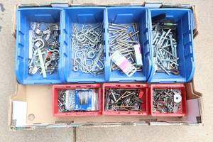 lot 35 image: Plastic Storage Bins of Miscellaneous Nails Screws Etc