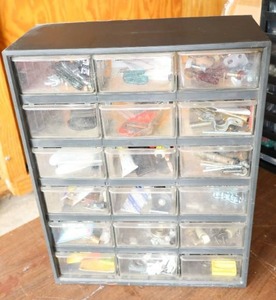 lot 39 image: Garage Shop Small Parts 18-Drawer Organizer wContents