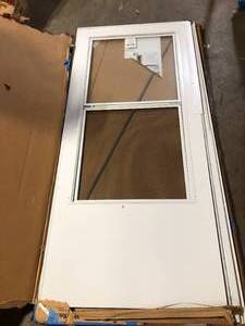 EMCO 100 Series Plus 36 in. x 80 in. White Universal Self-Storing Storm Door with Black Hardware Customer Returns See Pictures