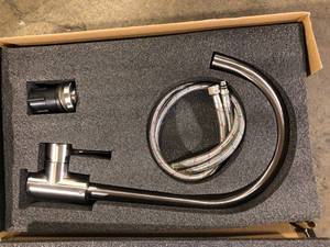 LORDEAR 1.8 GPM High Arc Single Handle Deck Mount Standard Kitchen Faucet in Brushed Nickel  Customer Returns See Pictures