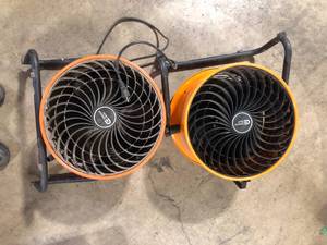 Lot of Commercial Electric 16 in. 3-Speed Drum Floor Fan in Orange High Velocity Turbo    Customer Returns See Pictures